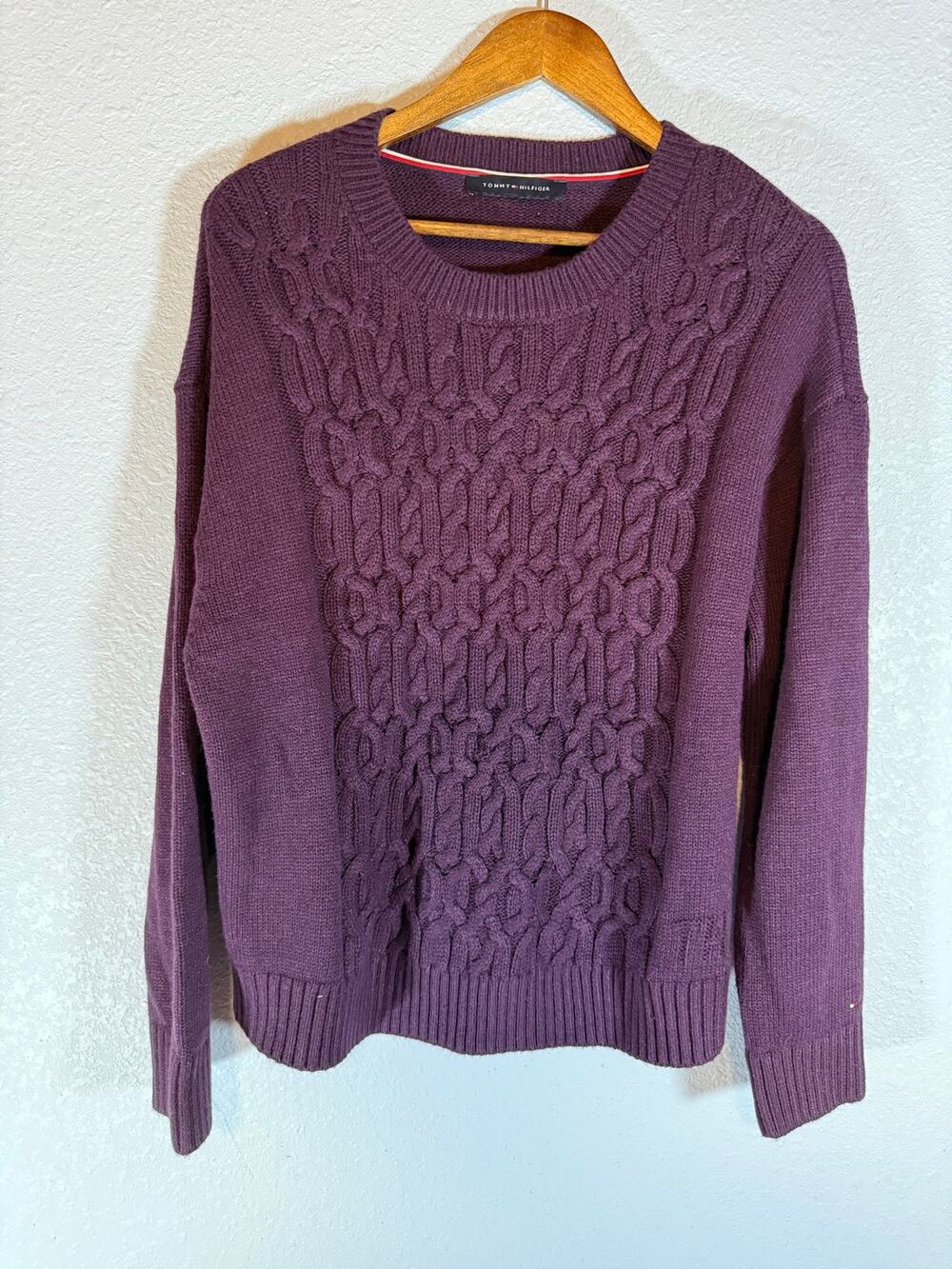 Tommy Hilfiger Women’s Plum Purple Cable Knit Pullover Sweater